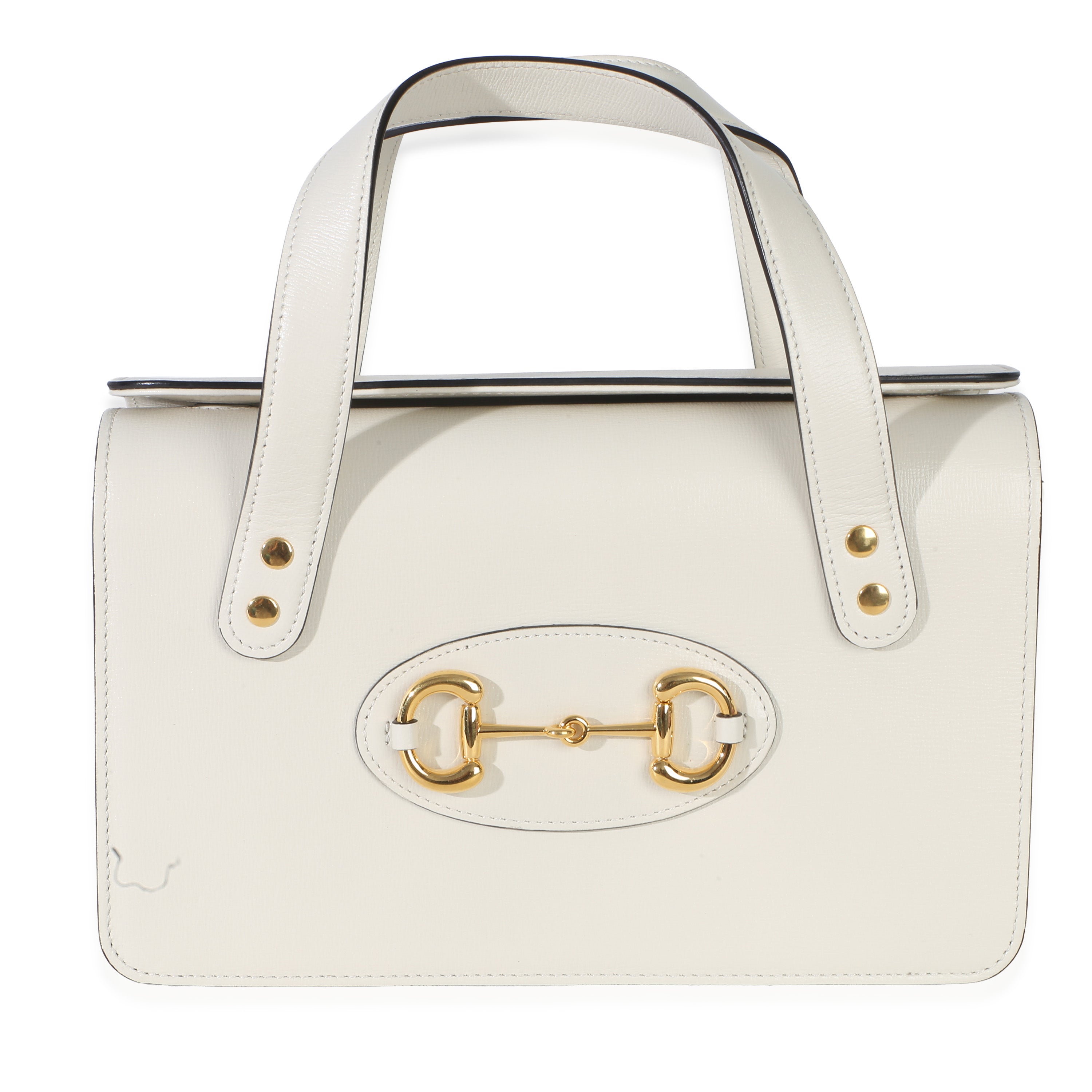 Gucci Mystic White Calfskin Small Horsebit 1955 Foldover Top Handle Bag Handbag id
