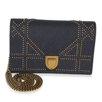 Christian Dior Blue Denim Studded Diorama Wallet On Chain Handbag fv