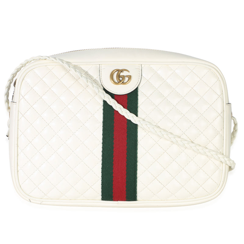 Gucci White Calfskin Web Trapuntata Medium GG Shoulder Bag Handbag id