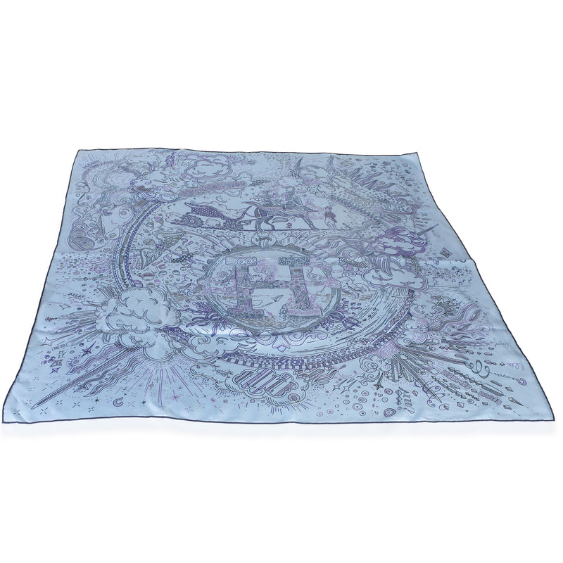 Hermès Bleu Ciel Encre Please Hold The Line Silk Scarf 90 fv