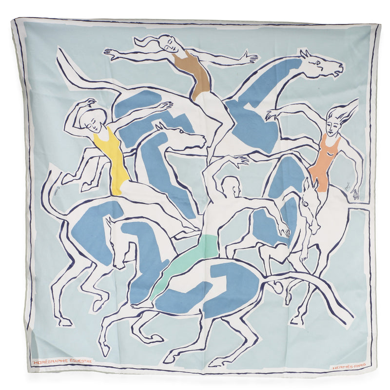 Hermès Bleu Jean Multicolor Choreographie Equestre Silk Scarf 70 fv
