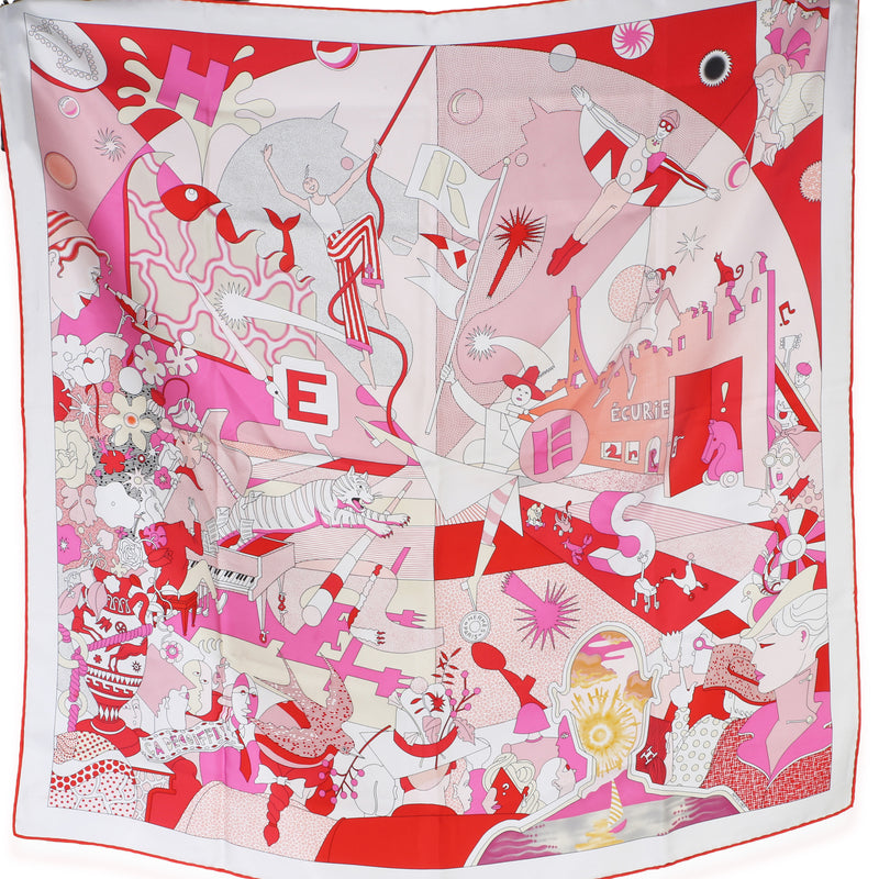 Hermès Pink Multicolor Ça Decoiffe Silk Scarf 90 fv
