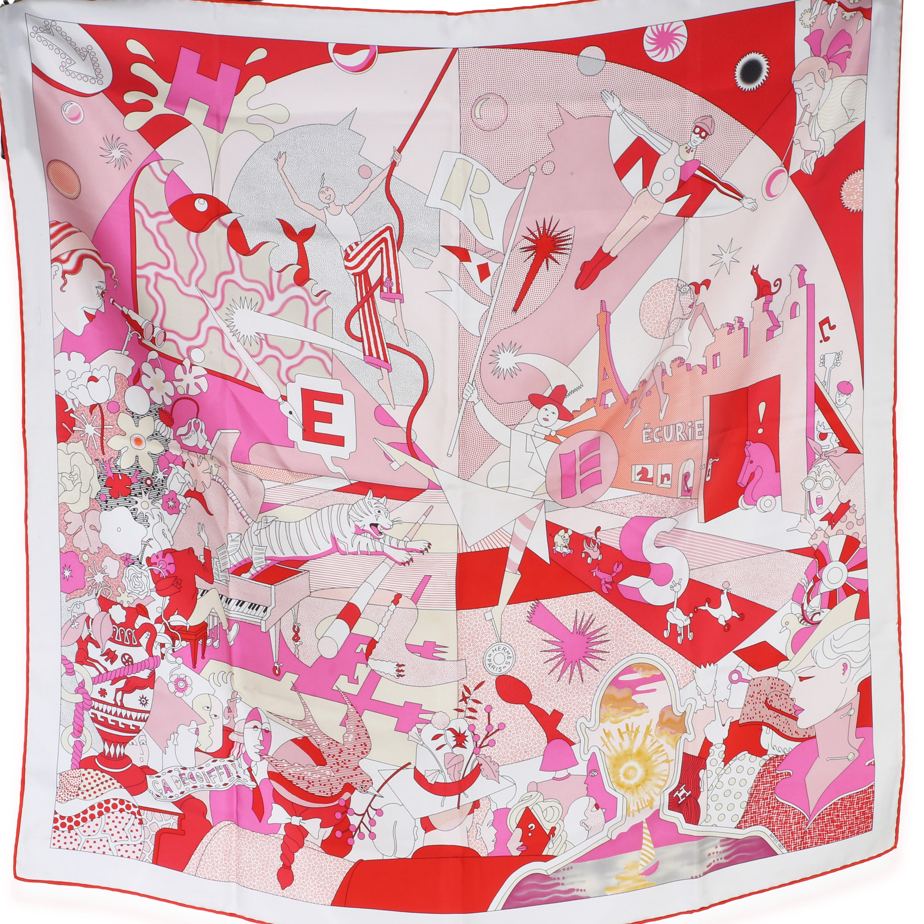 Hermès Pink Multicolor Ça Decoiffe Silk Scarf 90 fv