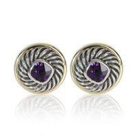 David Yurman Yellow Gold & Sterling Silver Amethyst Albion Earrings fv