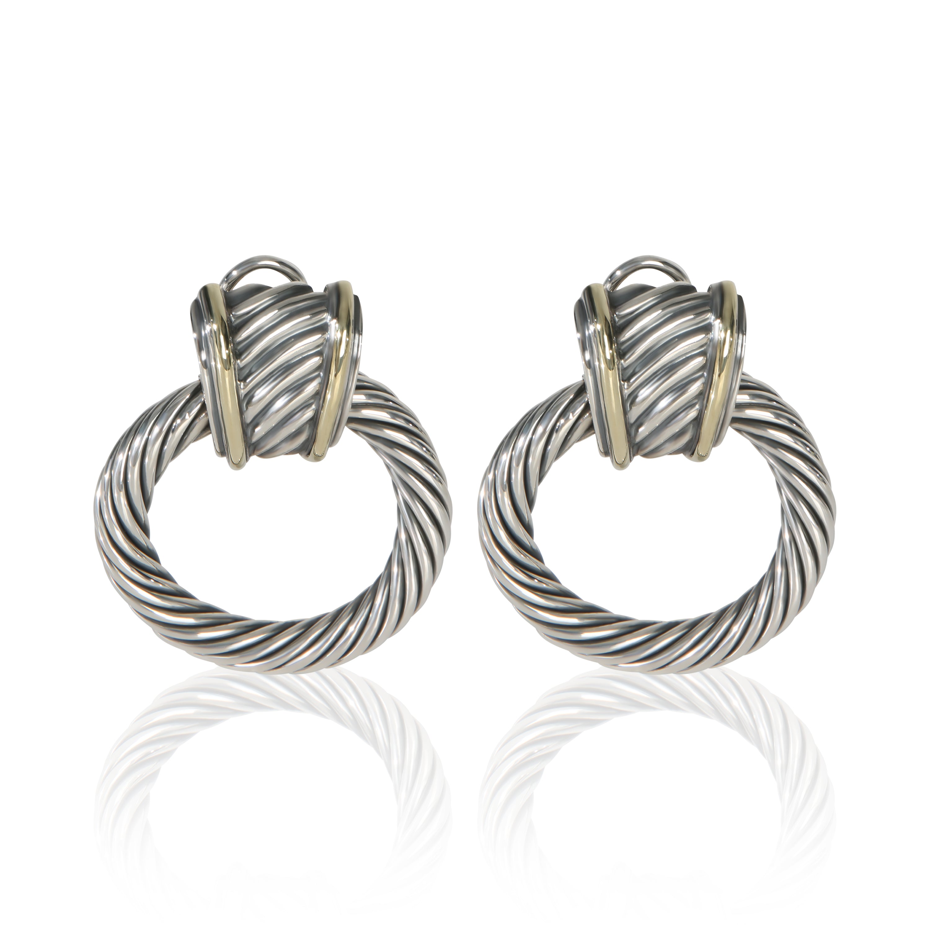 David Yurman Yellow Gold & Sterling Silver  Thoroughbred Earrings fv