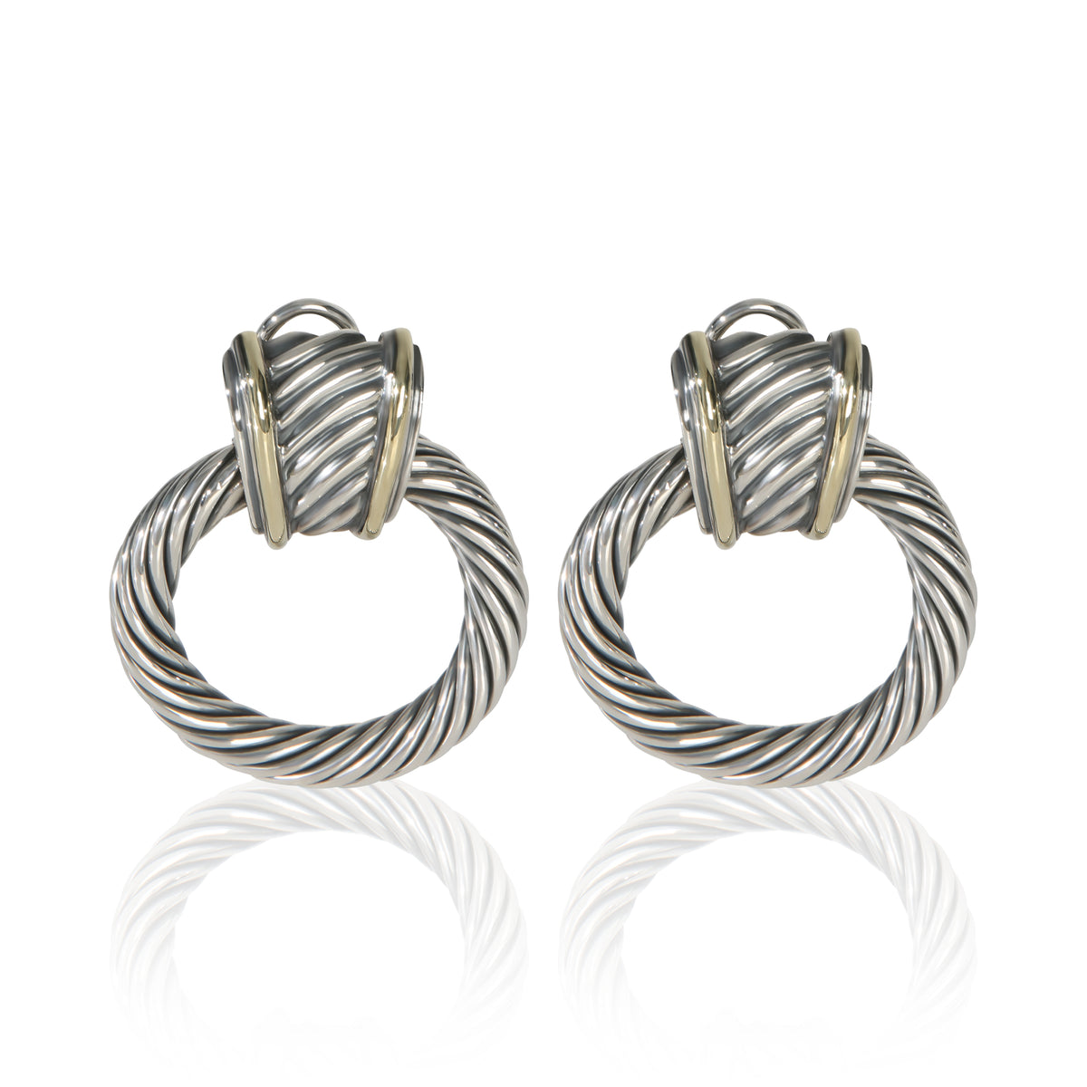 David Yurman Yellow Gold & Sterling Silver  Thoroughbred Earrings fv