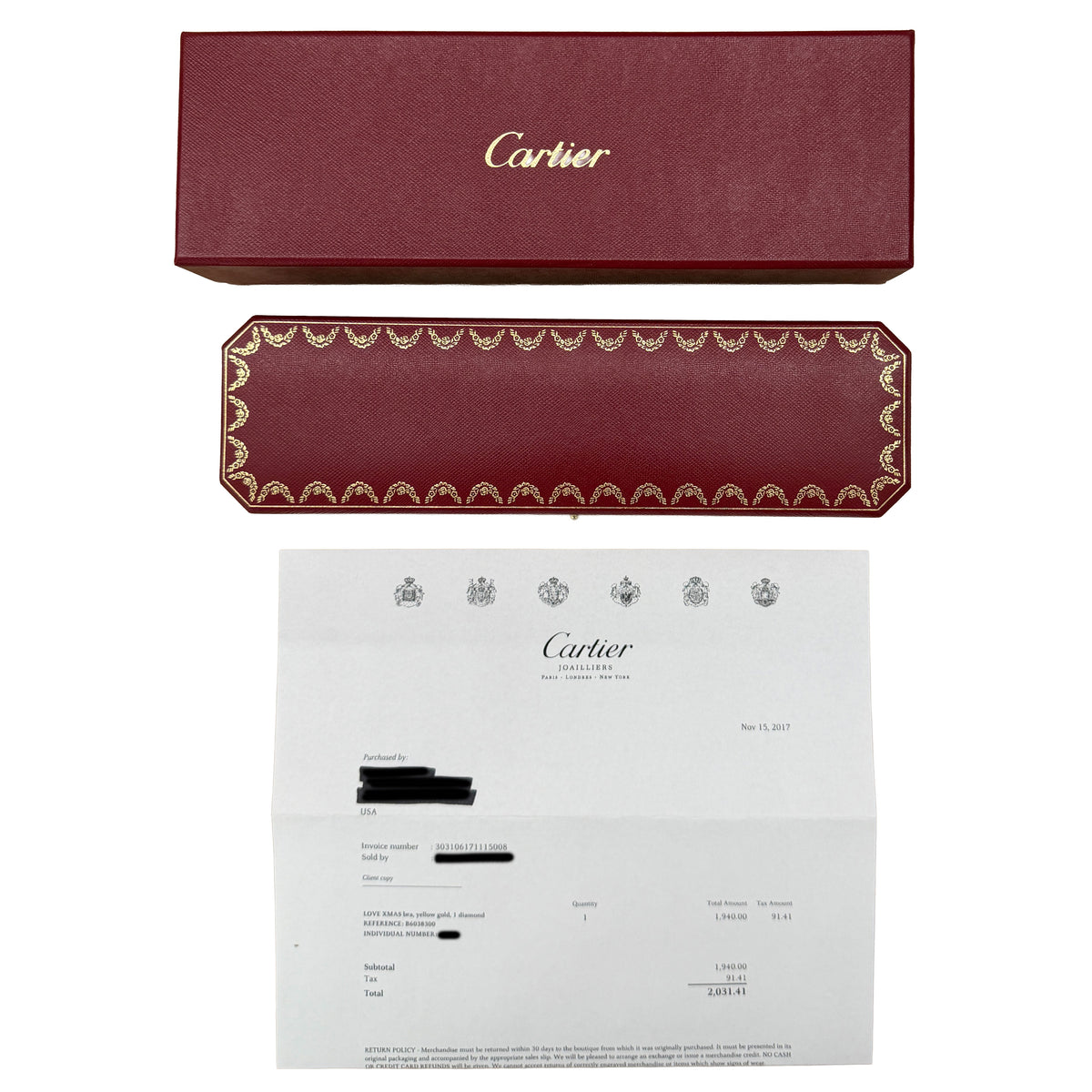 Cartier Yellow Gold Diamond Love Bracelet box