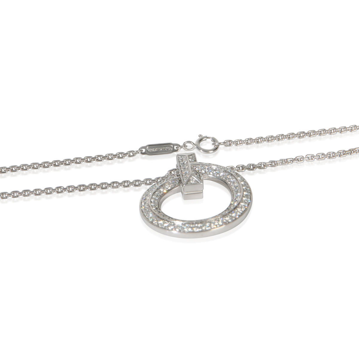 Tiffany & Co. White Gold Diamond Tiffany T T1 Circle Pendant sv