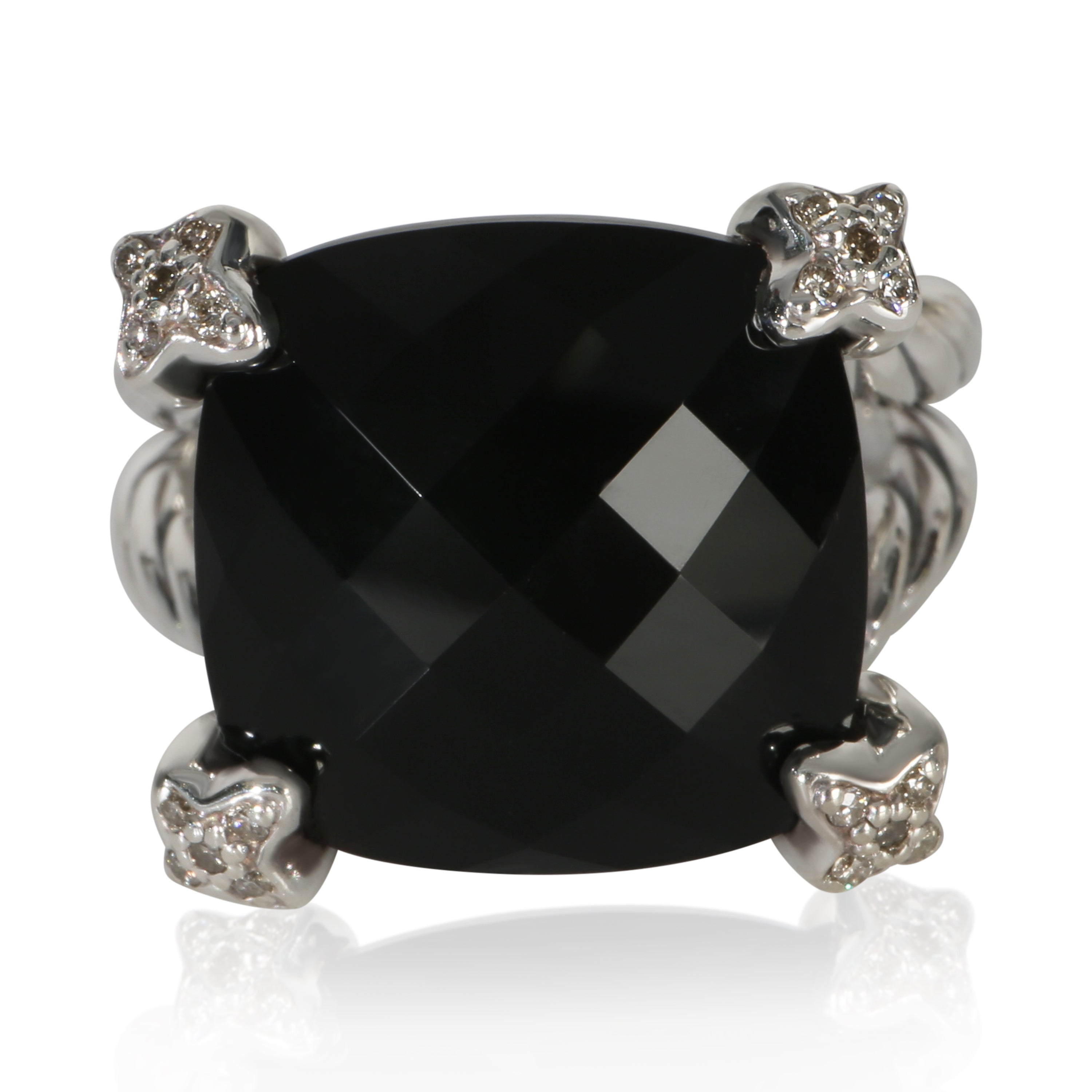 David Yurman Sterling Silver Onyx and Diamond On Point Ring fv