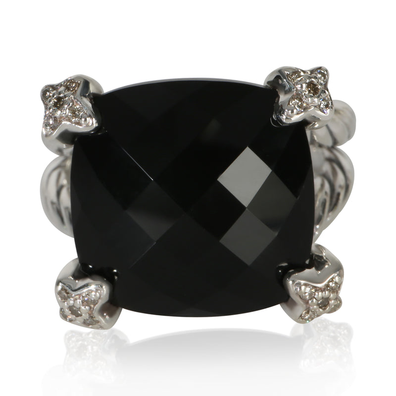 David Yurman Sterling Silver Onyx and Diamond On Point Ring fv