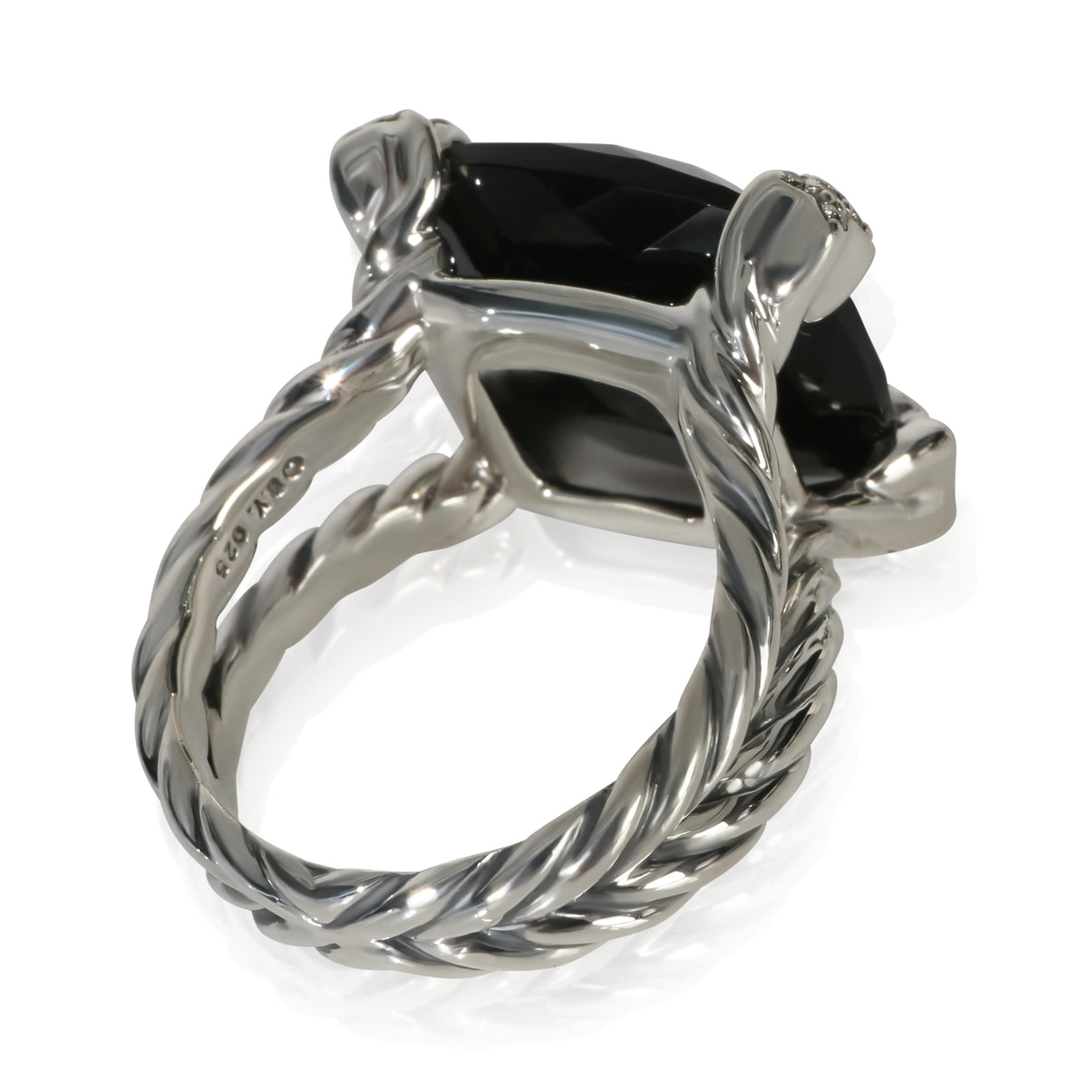 David Yurman Sterling Silver Onyx and Diamond On Point Ring pv