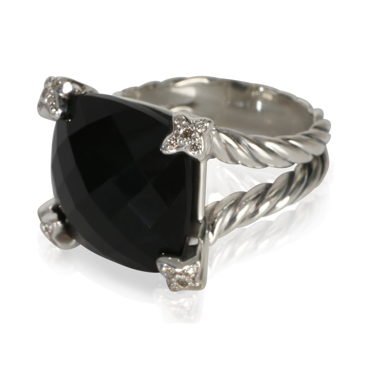 David Yurman Sterling Silver Onyx and Diamond On Point Ring sv