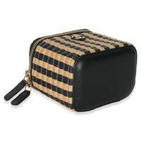 Chanel Black Beige Raffia Jute Striped Mini Vanity Case With Chain Handbag clasp