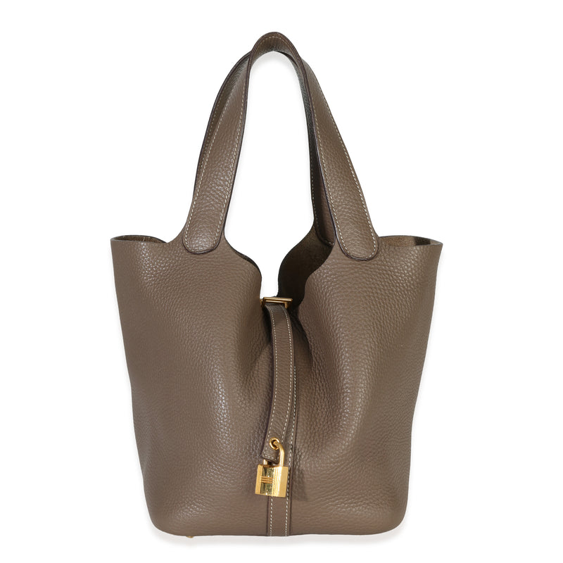 Hermès Etoupe Clemence Picotin Lock 22 GHW Handbag fv