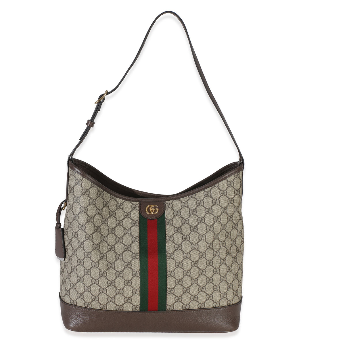 Gucci Beige Ebony GG Supreme Monogram Textured Dollar Calfskin Web Large Ophidia Handbag fv