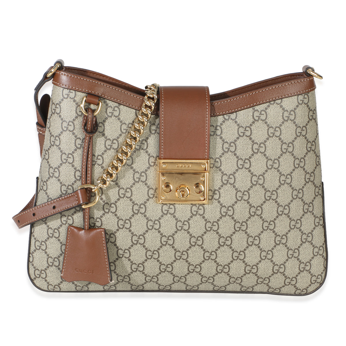 Gucci Beige Ebony GG Supreme Monogram Canvas Medium Padlock Shoulder Bag Handbag id