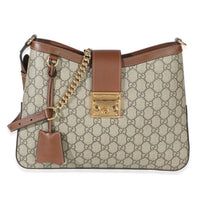 Gucci Beige Ebony GG Supreme Monogram Canvas Medium Padlock Shoulder Bag Handbag id