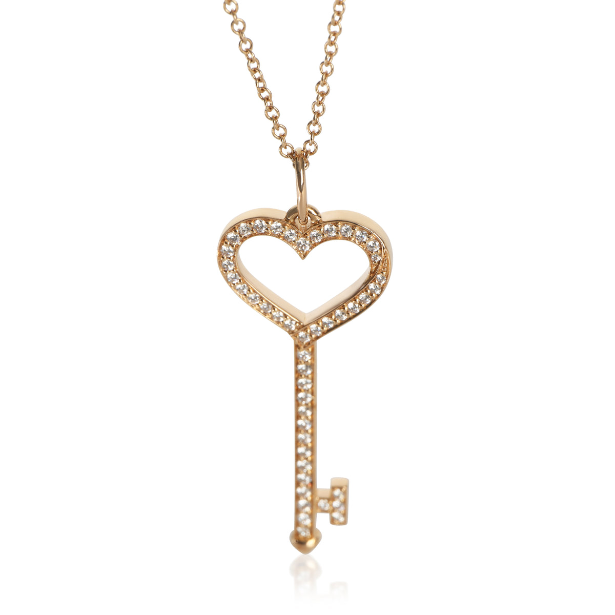 Tiffany & Co. Rose Gold Diamond Heart Key Pendant fv