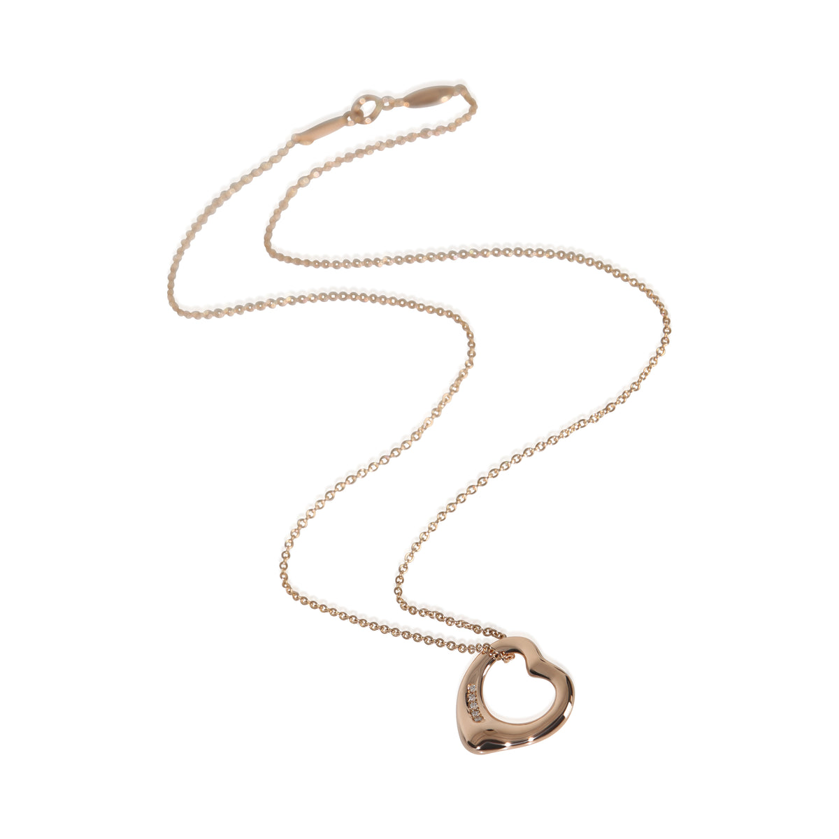 Tiffany & Co. Rose Gold Diamond Elsa Peretti Open Heart Pendant sv