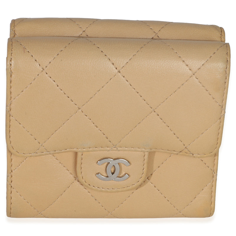 Chanel Tan Quilted Lambskin Compact Card Holder Wallet Wallet fv