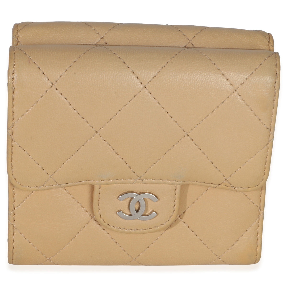 Chanel Tan Quilted Lambskin Compact Card Holder Wallet Wallet fv