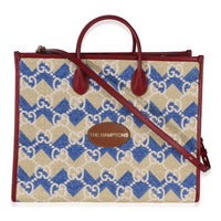 Gucci Red Blue Multicolor 'The Hamptons' GG Raffia Large Tote Handbag fv