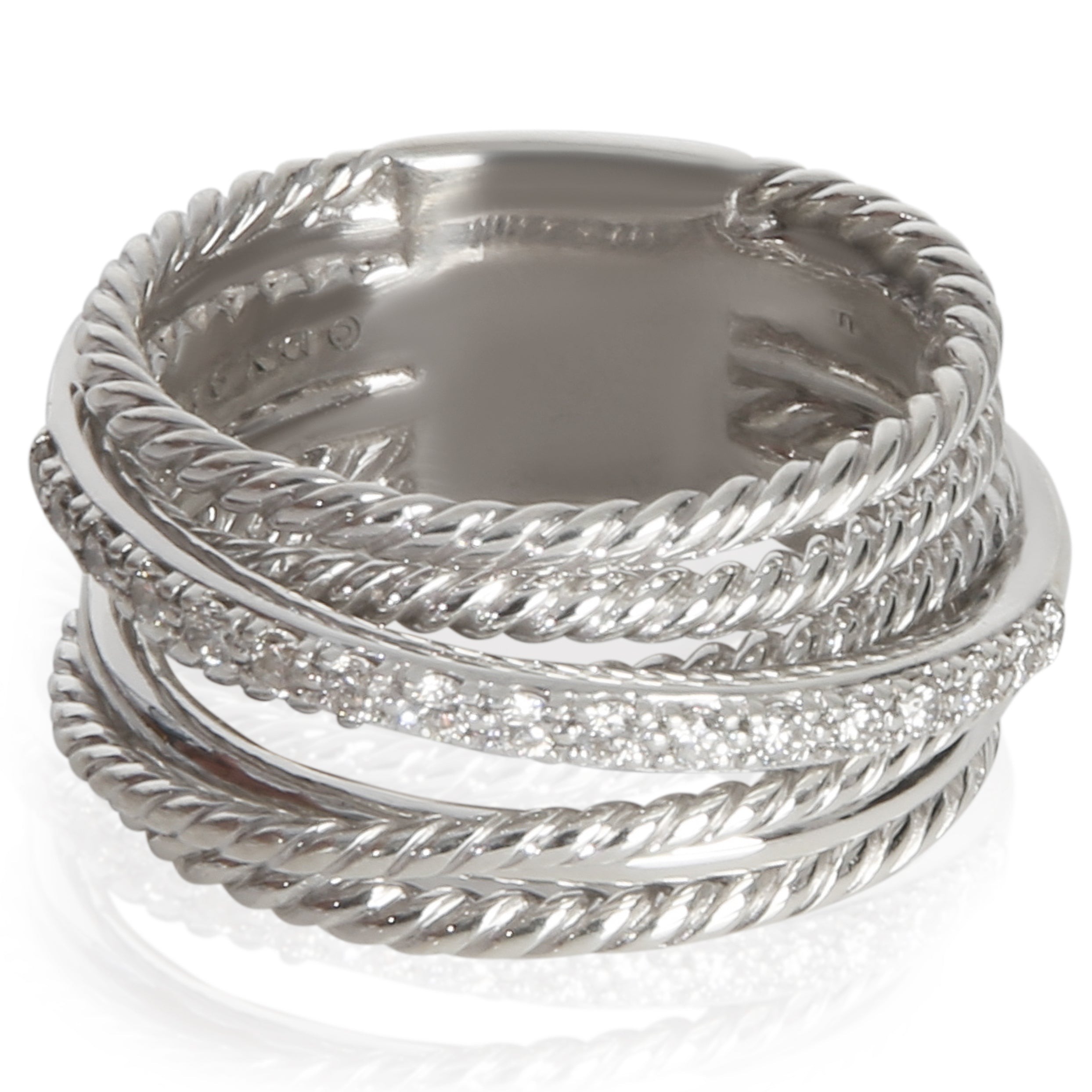 David Yurman Sterling Silver Diamond Crossover Ring fv