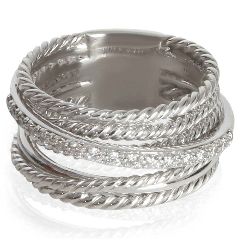 David Yurman Sterling Silver Diamond Crossover Ring fv