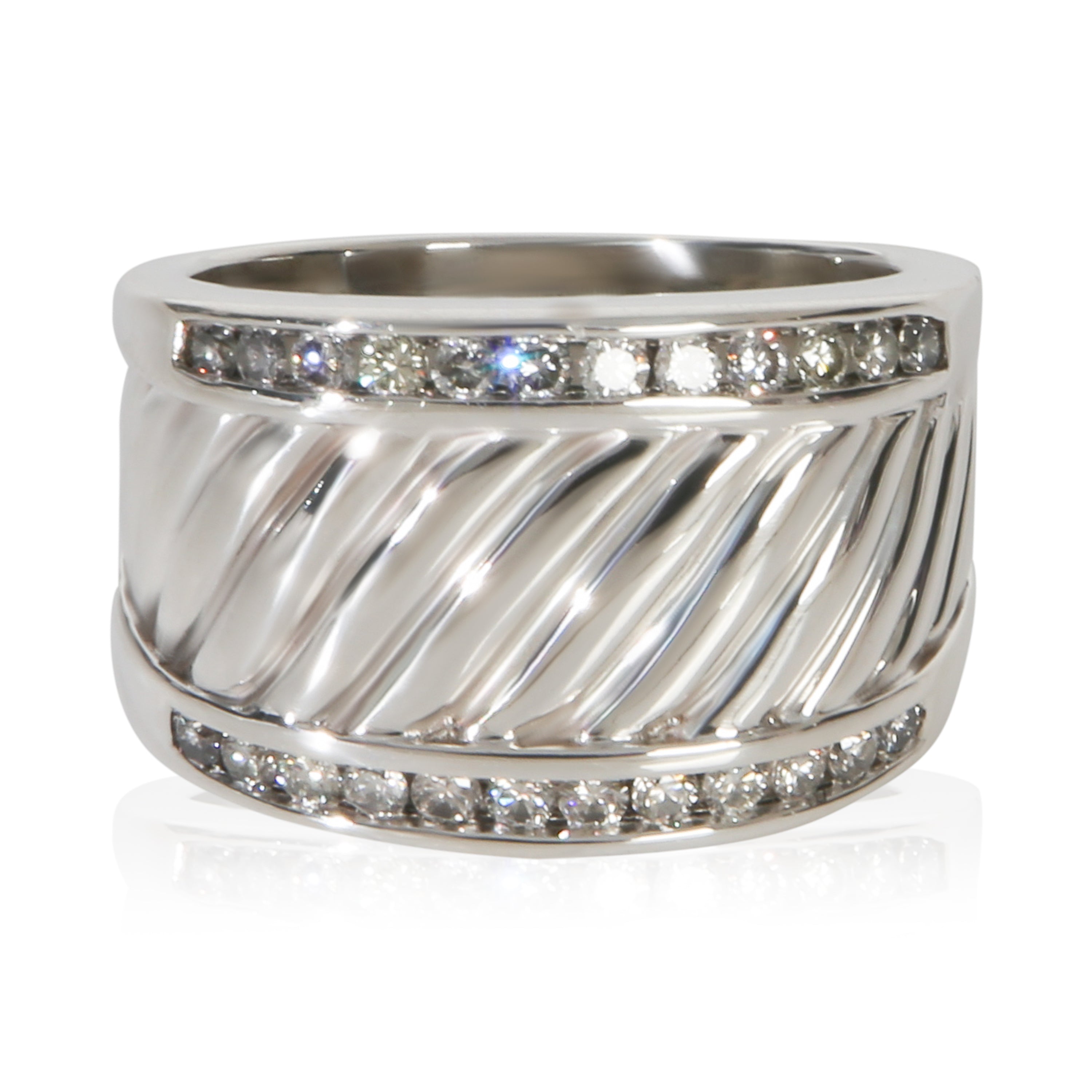 David Yurman Sterling Silver Diamond Cigar Ring fv