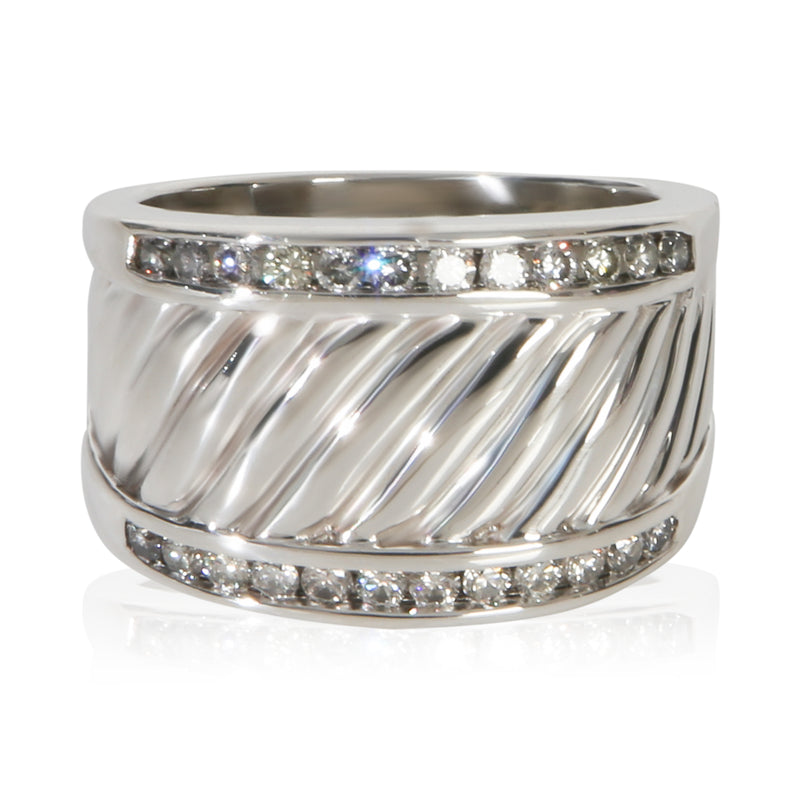 David Yurman Sterling Silver Diamond Cigar Ring fv