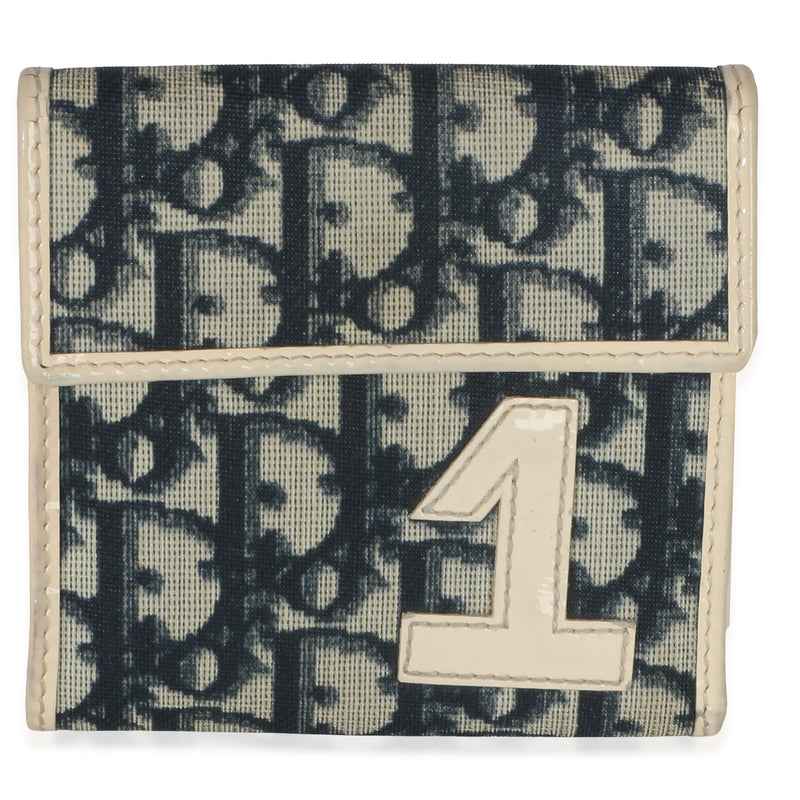 Christian Dior Vintage Blue White Diorissimo Canvas 1 Trifold Wallet Wallet fv