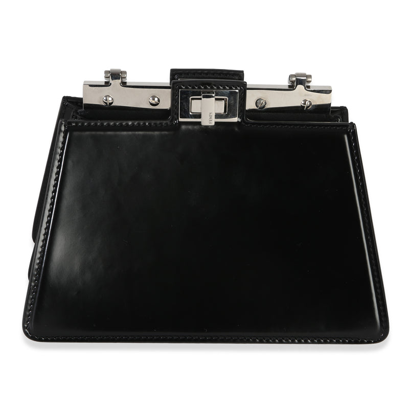 Fendi Black Patent Petite Peekaboo Cut Chain Shoulder Bag Handbag id