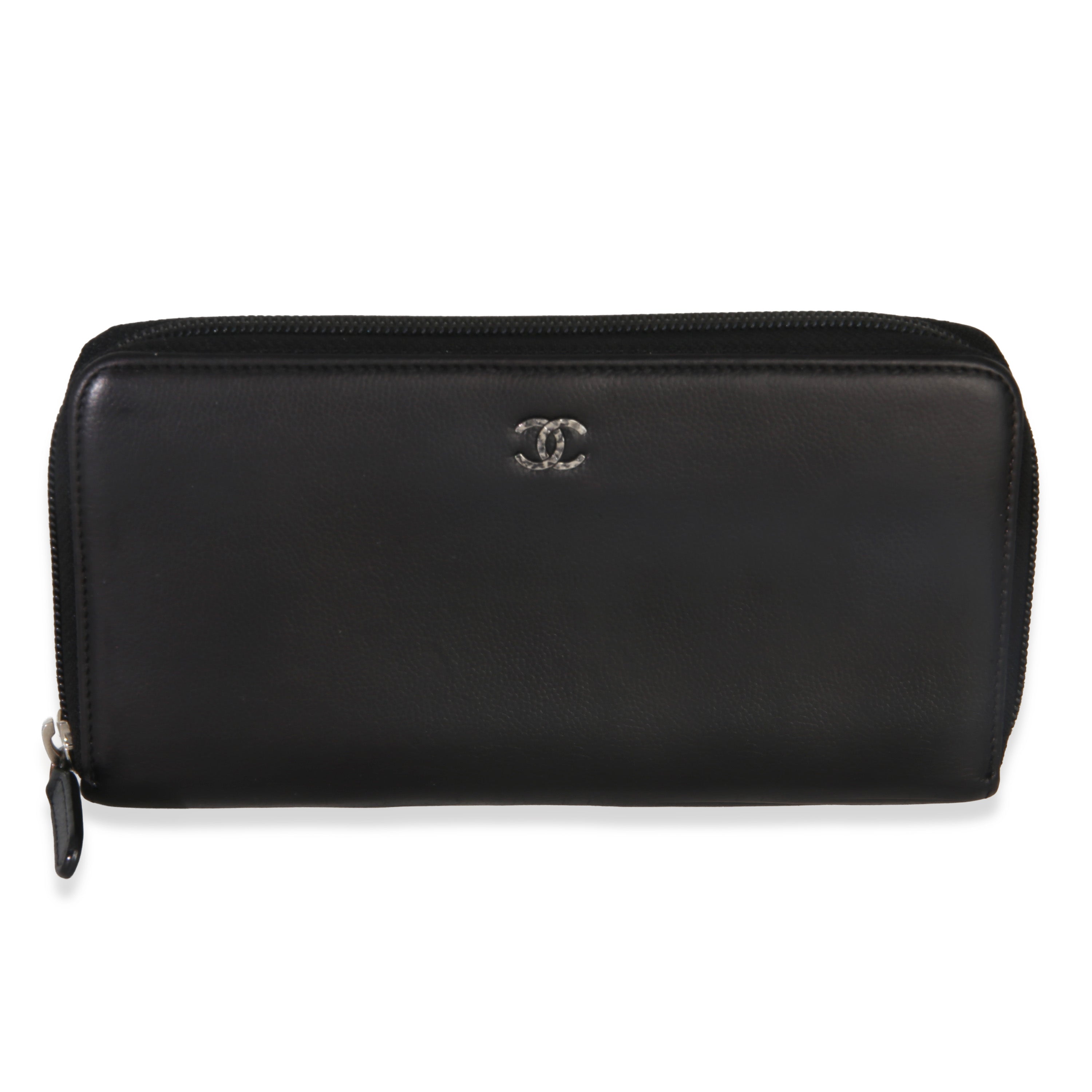 Chanel Black Quilted Caviar Zip Around Wallet Wallet fv