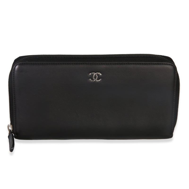 Chanel Black Quilted Caviar Zip Around Wallet Wallet fv
