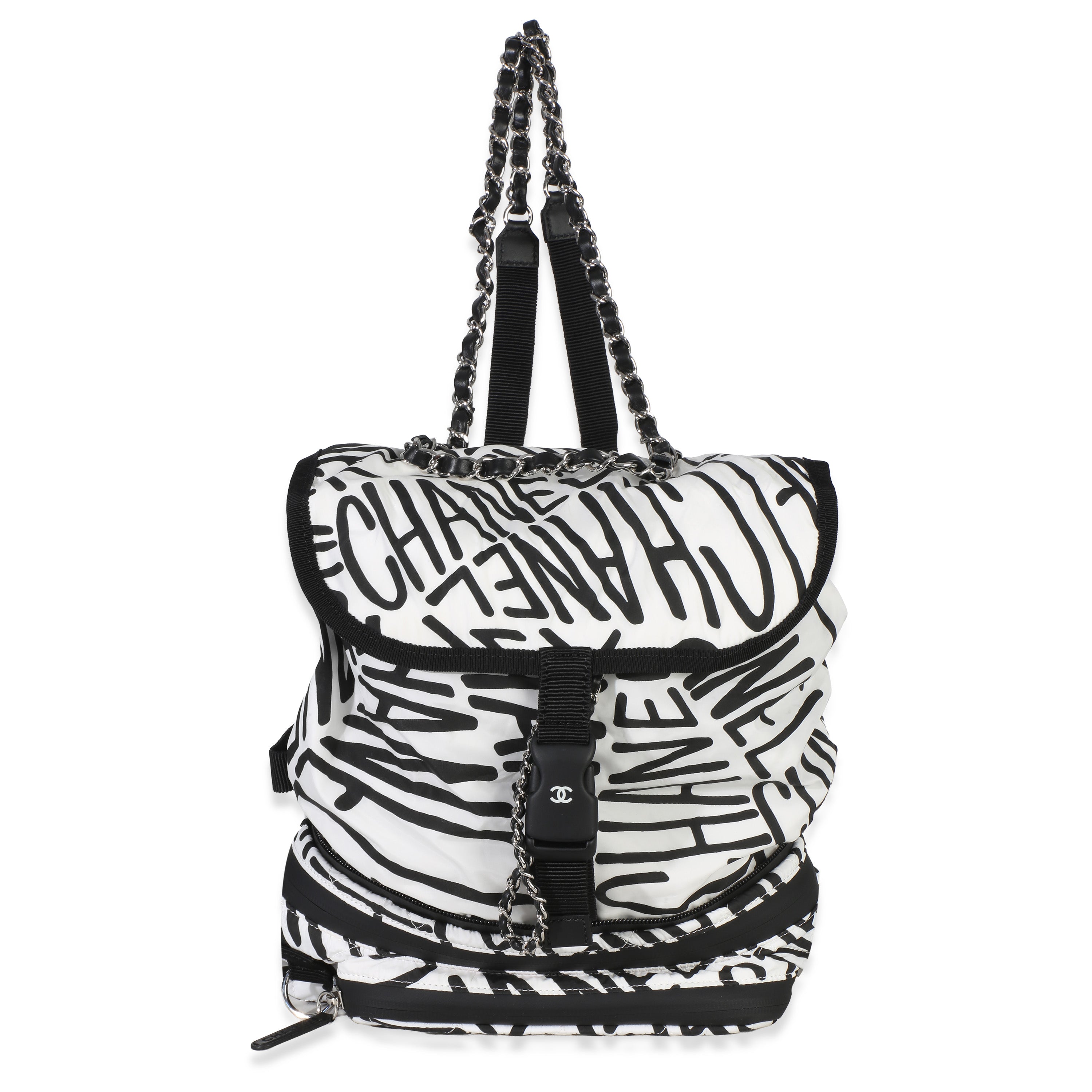Chanel White Black Nylon Printed Coco Neige Backpack Handbag id