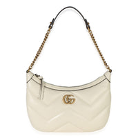 Gucci Cream GG Marmont Matelasse Small Chain Moon Hobo Handbag id
