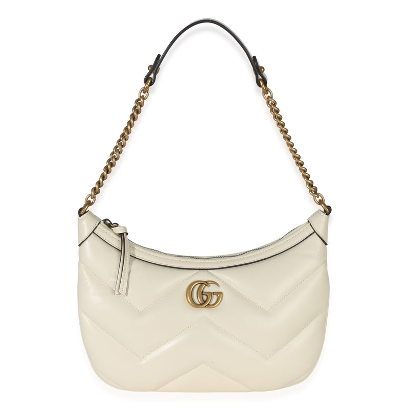 Gucci Cream GG Marmont Matelasse Small Chain Moon Hobo Handbag id