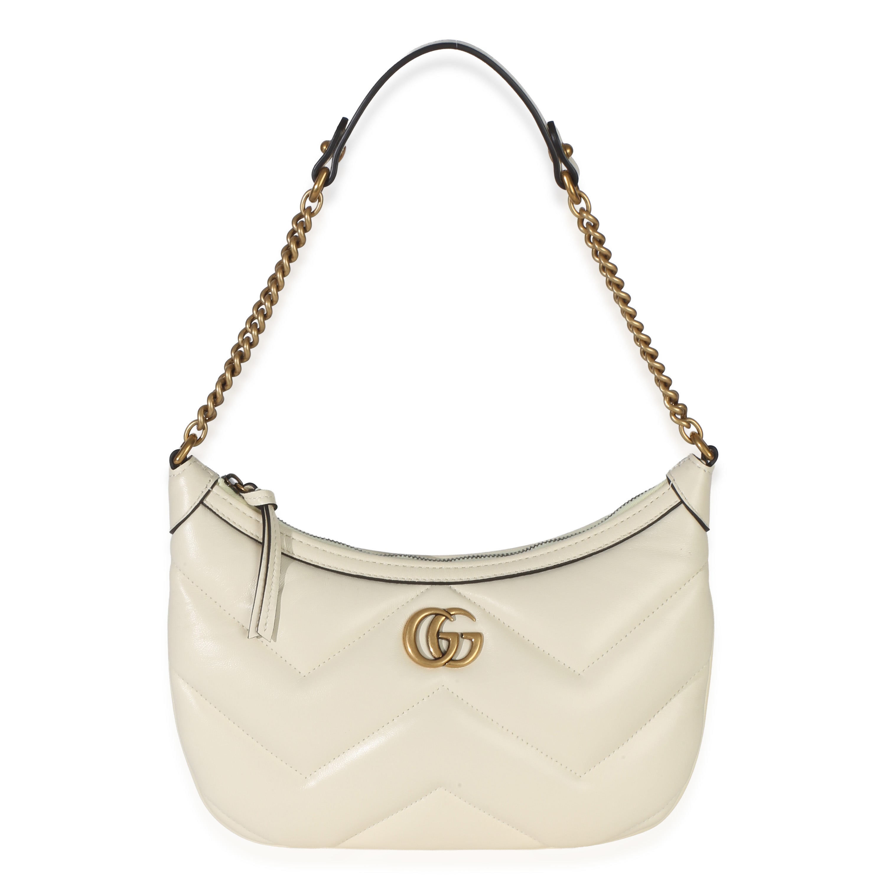 Gucci Cream GG Marmont Matelasse Small Chain Moon Hobo Handbag id