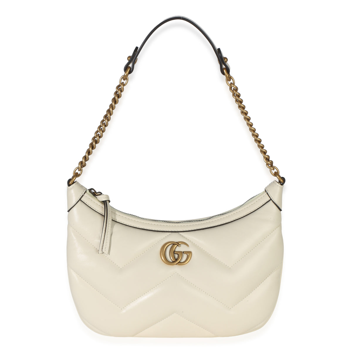 Gucci Cream GG Marmont Matelasse Small Chain Moon Hobo Handbag id