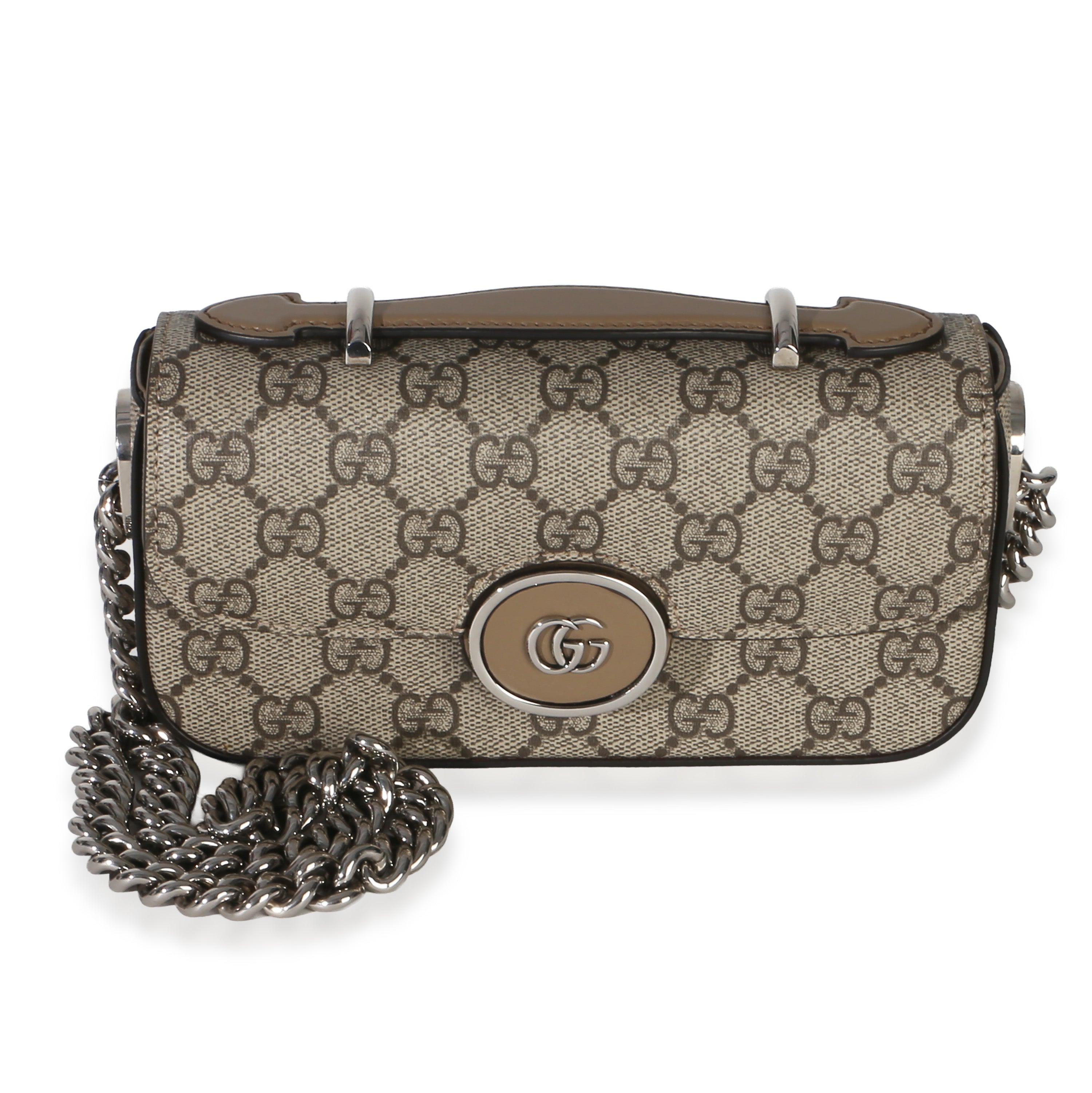 Gucci Beige Ebony GG Supreme Senna Petite GG Top Handle Chain Shoulder Bag Handbag id