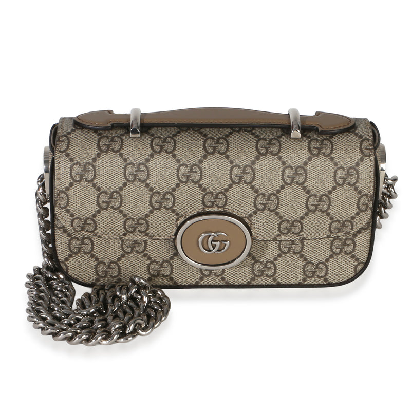 Gucci Beige Ebony GG Supreme Senna Petite GG Top Handle Chain Shoulder Bag Handbag id