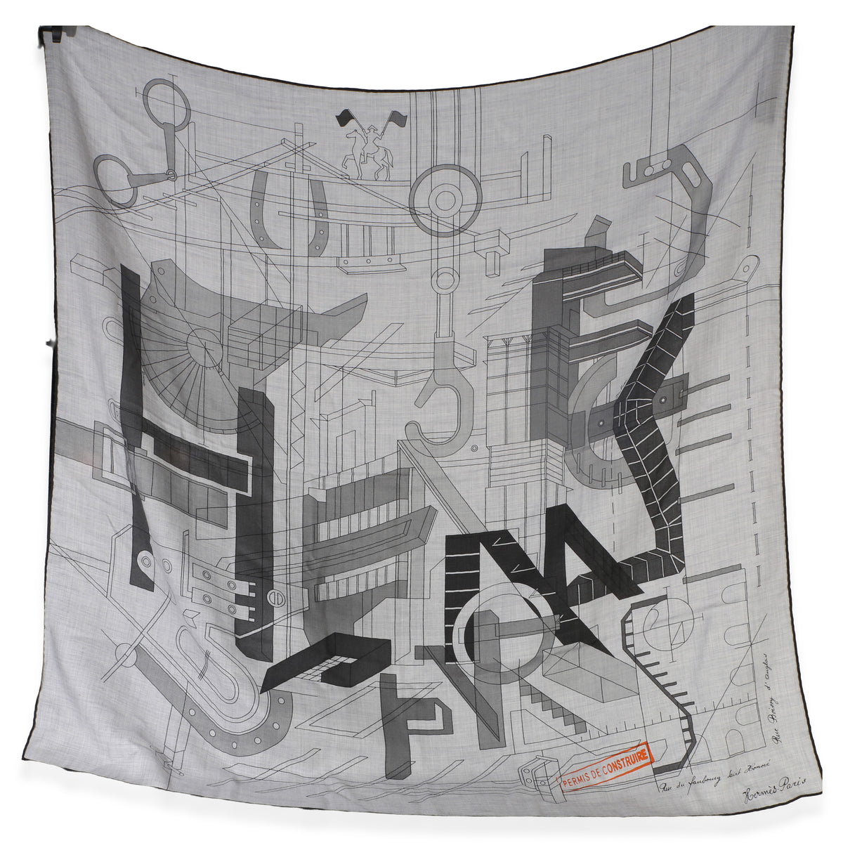 Hermès Mens Gris Chine Permis De Constructruir Silk Cashmere Scarf 100 id