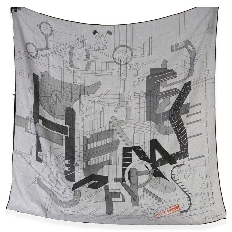 Hermès Mens Gris Chine Permis De Constructruir Silk Cashmere Scarf 100 id