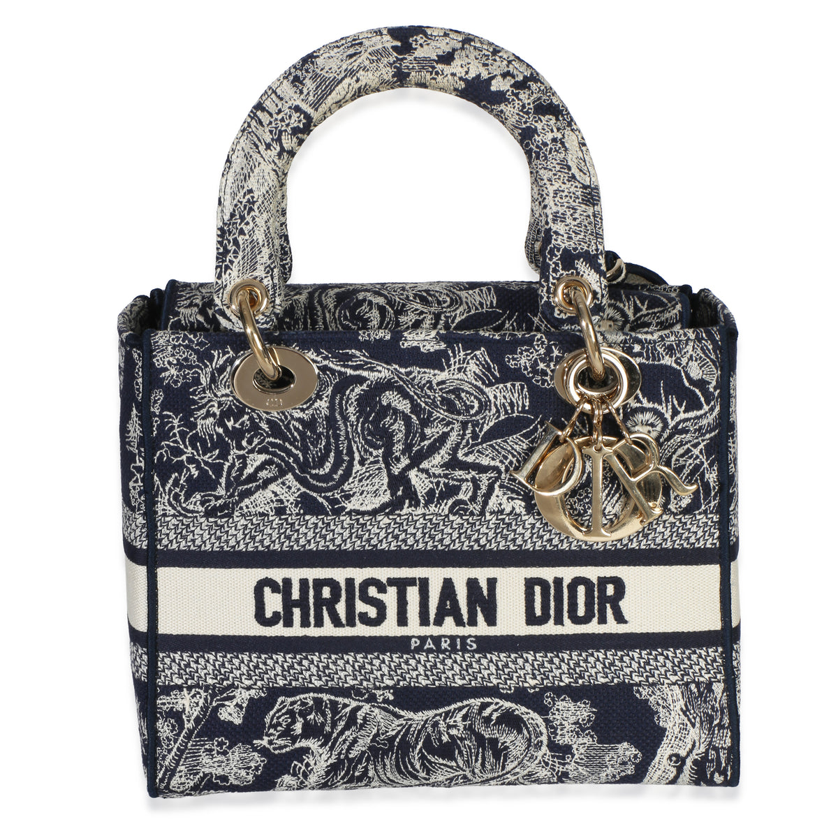 Christian Dior Navy Canvas Toile De Jouy Embroidered Medium Lady D Lite Handbag id