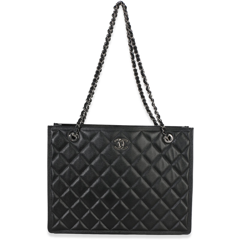 Chanel Black Quilted Caviar CC Shopping Tote Handbag id