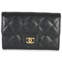 Chanel Black Quilted Caviar Flap Card Holder Wallet Wallet id