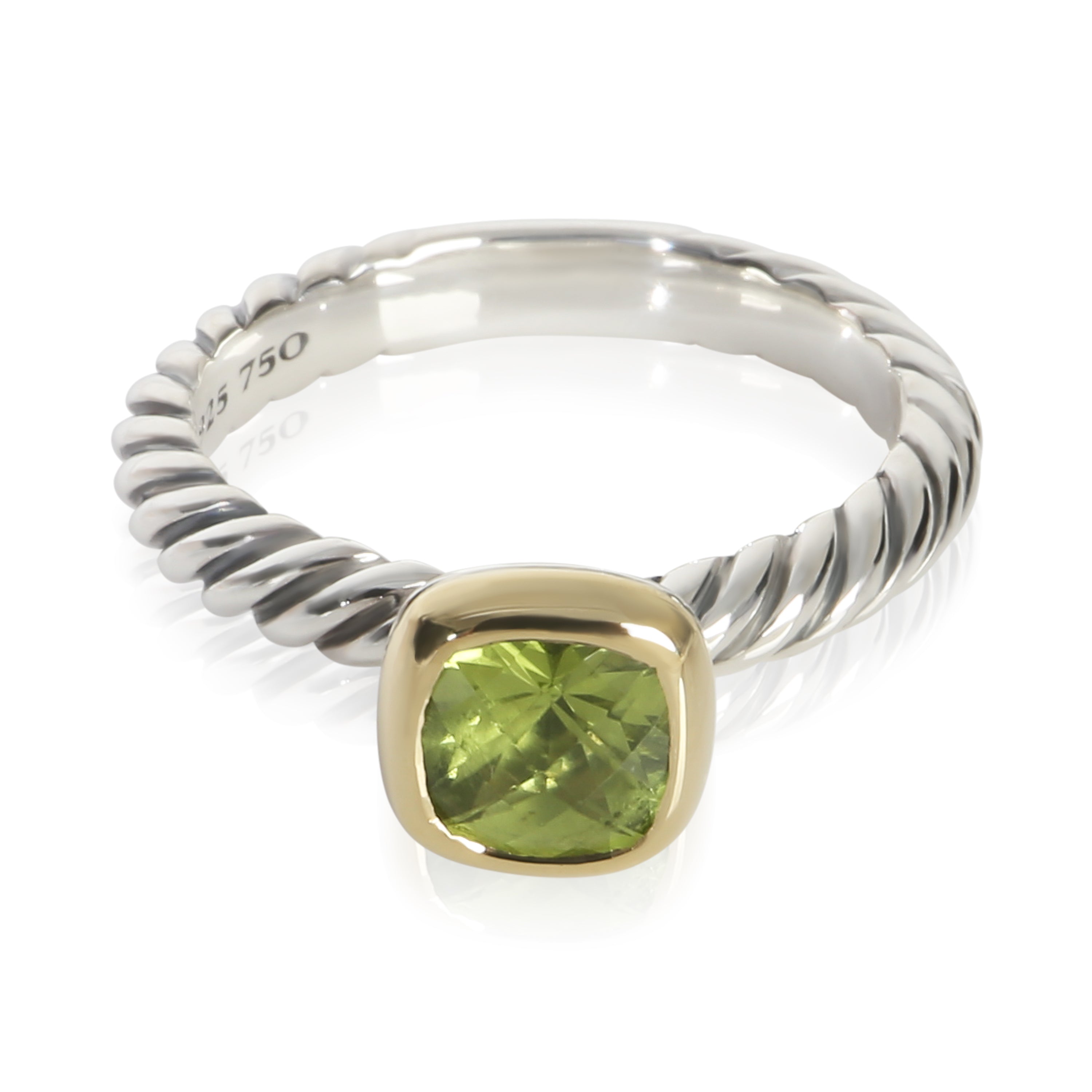 David Yurman Yellow Gold & Sterling Silver Peridot Noblesse Ring fv