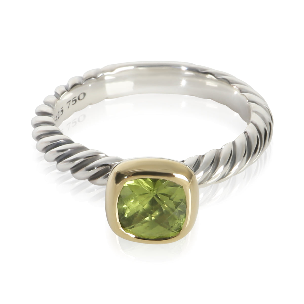 David Yurman Yellow Gold & Sterling Silver Peridot Noblesse Ring fv