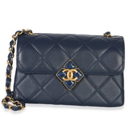 Chanel Navy Quilted Lambskin Mini Diamond Lock Flap Bag Handbag id