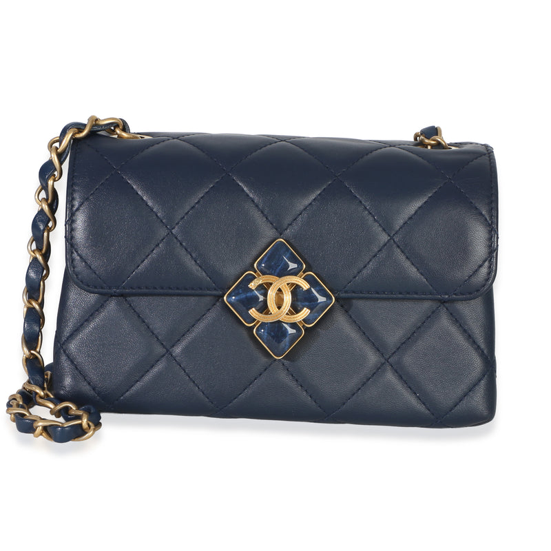 Chanel Navy Quilted Lambskin Mini Diamond Lock Flap Bag Handbag id